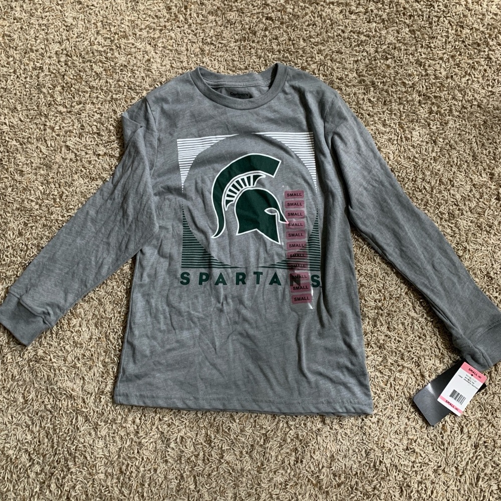 Michigan State Spartans Captivating Long Sleeve Shirt Boys Small (8) Gray New